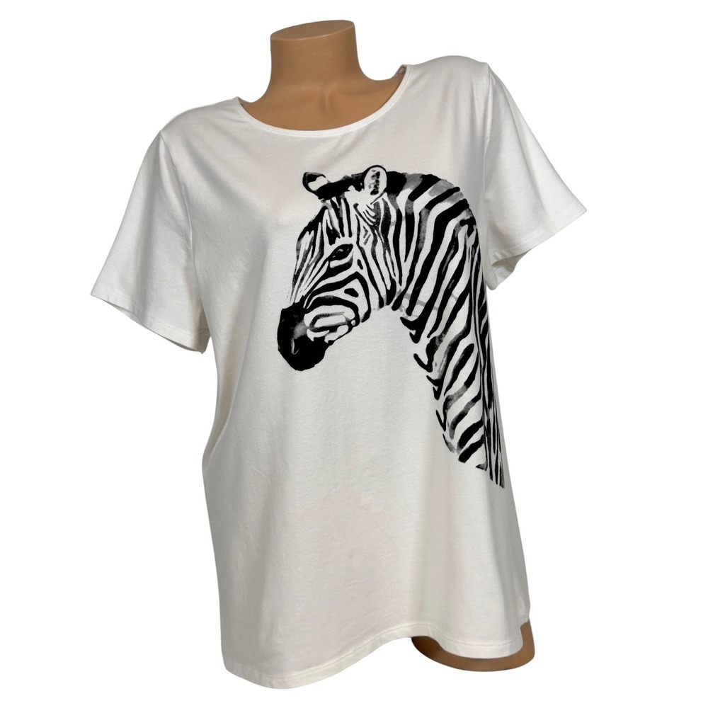 Talbots Women's White Zebra Graphic Short Sleeve Tee Cotton Stretch Plus Size 2X